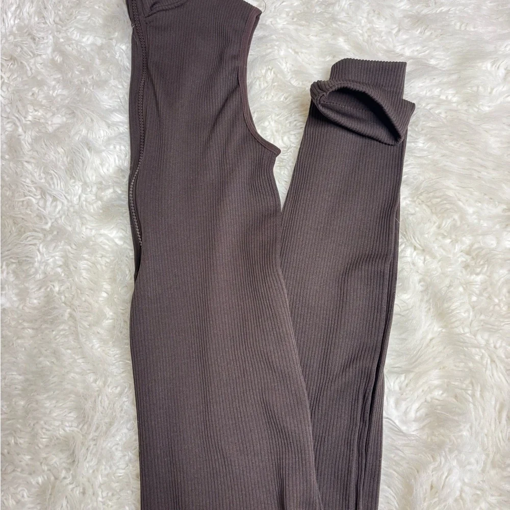 Brown Ribbed Women's Jumpsuit - Picture 2 of 9